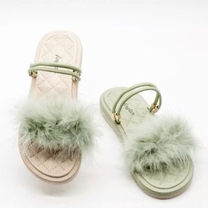 Women's Fur Soft Sandals Anti Slip Water Resistant Green